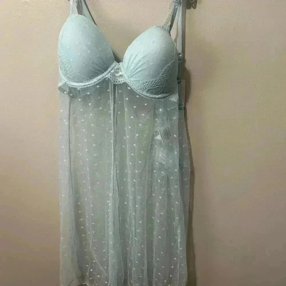 NWT FLORA NIKROOZ BABY BLUE BABYDOLL LINGERIE SET L - Picture 3 of 7